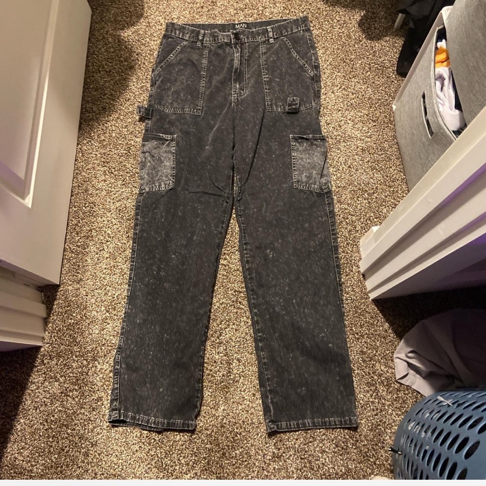 Boohoo Charcoal Cargo Pants for Men
